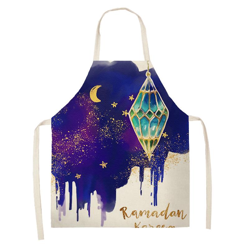 Cooking Baking Apron Eid Mubarak Mosque Printed Bib Muslim Ramadan Karim Kitchen Apron Women Star Crescent Moon Decoration