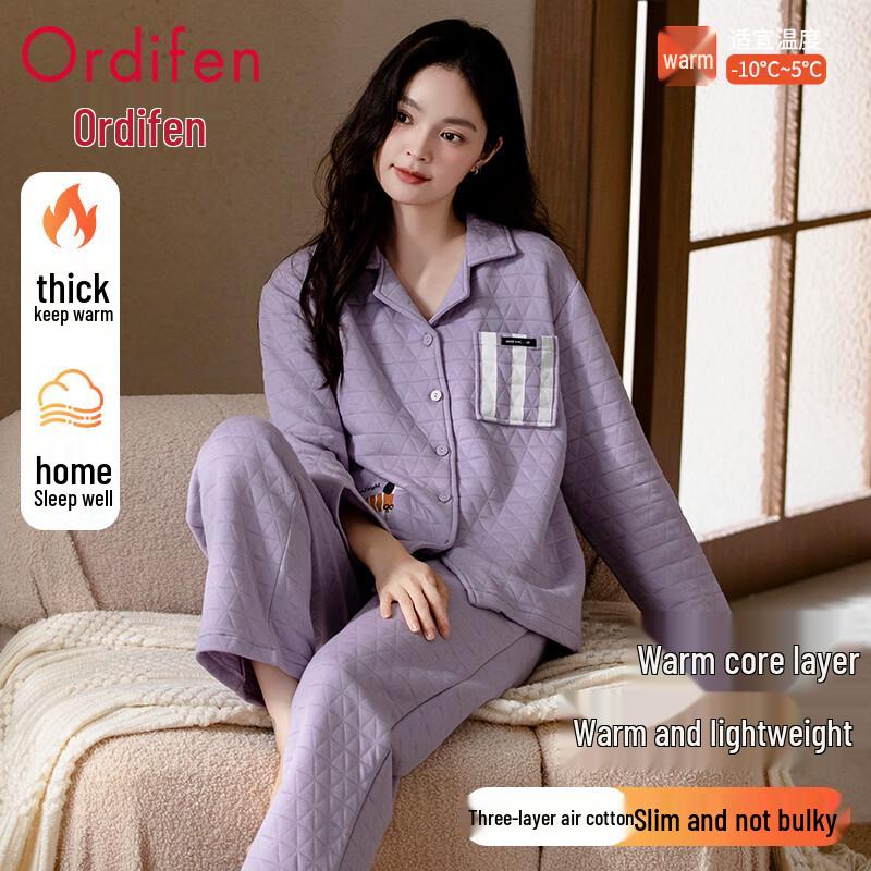 Odevin Women s Thermal Long-Sleeve Loungewear Set XL
