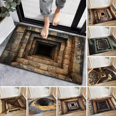 3D Hole Floor Rug Optical Illusion Floor Mat Realistic Bottomless Pit Doormat Non-Slip Bathroom Rug for Living Room Entrance