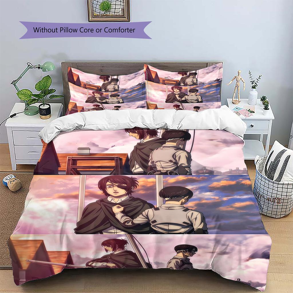 Attack On Titan Pattern Bedding,Quilt Set Quilt Cover Pillowcase Home Birthday Gift (1 * Duvet Cover + 2 * Pillowcase, Without Core)