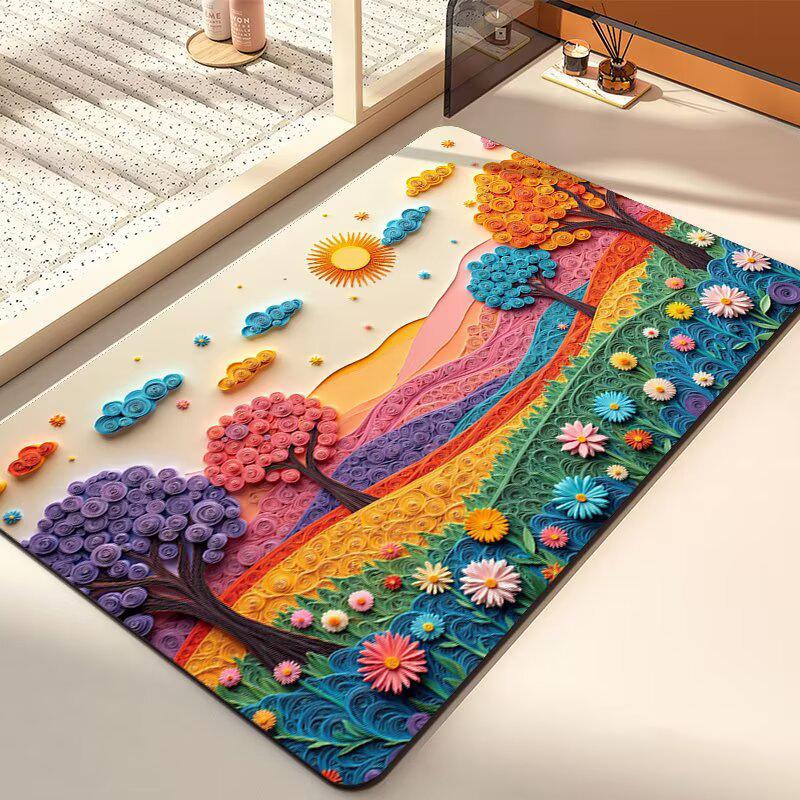 Modern Abstract Scenic Living Room Rug Large Size Cute Room Decor Bedroom Carpet Non-slip Baby Crawling Mat Soft Easy Cleaning