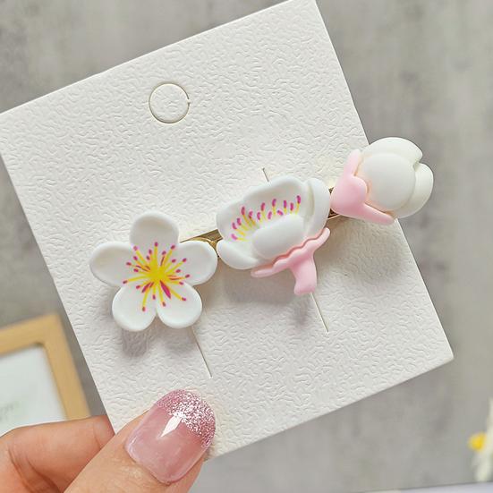 2Pcs Hairpin Soft Polymer Clay Peach Blossom Hair Clips Lightweight Non-Slip Pink Floral Design Hair Pin Hanfu Hair Accessories