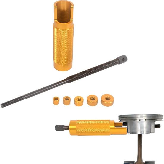 MOTO4U Piston Pin Puller, Plungers Remover Tool Heavy Duty Wrist Pin Puller-Short Skirt Piston Tool with 5 Adapters Piston Bolts (11mm, 13mm, 16mm, золотой