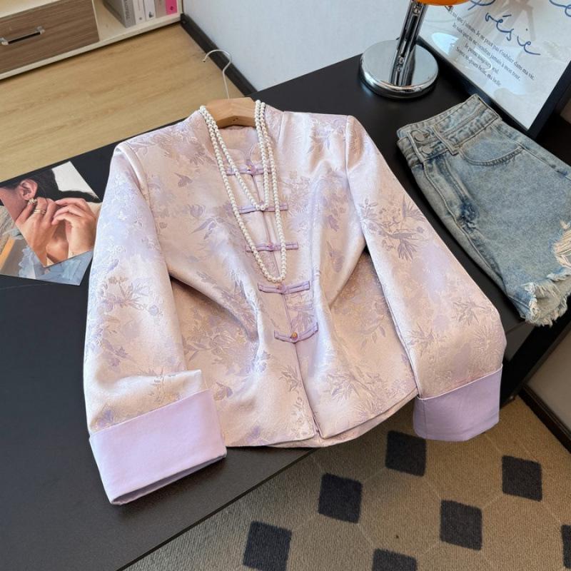 

Silk Jacquard Slimming Retro Outerwear for Middle-Aged Women - Plus Size, Chinese Style XL светло-фиолетовый
