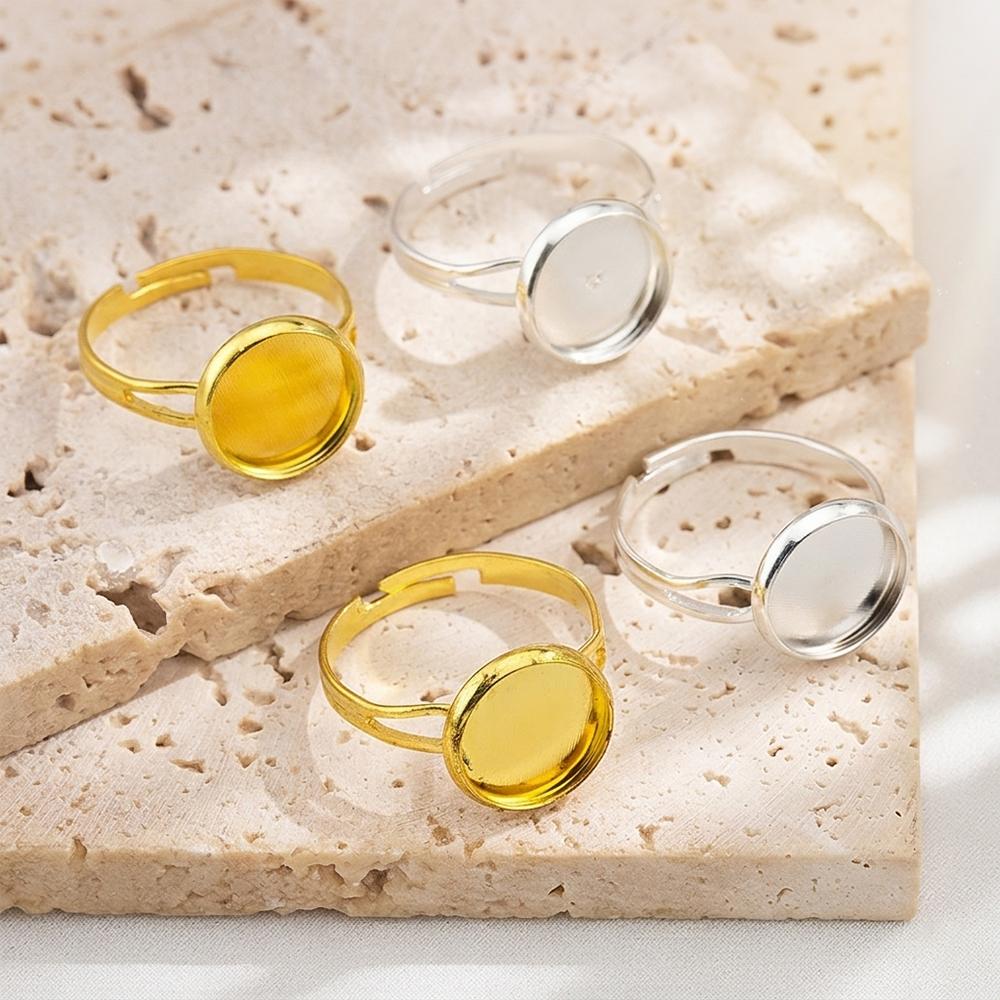 10pcs DIY Ring Blank Base Setting Iron Metal Adjustable Fit 8mm 10mm Glass Cabochons Rings Handmade Jewelry Making Accessories