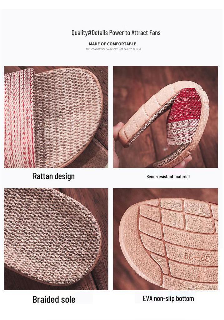 Summer Non-Slip Linen Slippers for Couples - Breathable, Odor-Free Indoor Footwear