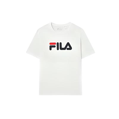 Fila Pár Klasické Logo Okrúhly Výstrih Potlačené Bavlnené Krátke Rukávy Tričko Unisex Vrchné Oblečenie Biela F51U338199A-WT