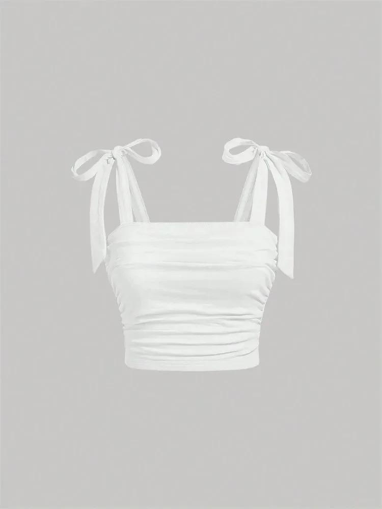 Top Crop Solid cu Bretele Groase Rucate, Croială Slim Fit, pentru Femei, Haine Y2K, Roz, Top Cami Decupat la Spate, Streetwear