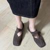 Leder Wildleder Nische Schleife Blockabsatz Zwei Tragevarianten Eckiger Zeh Einzelne Schuhe Damen Frühling und Herbst Mary Jane Ballerinas