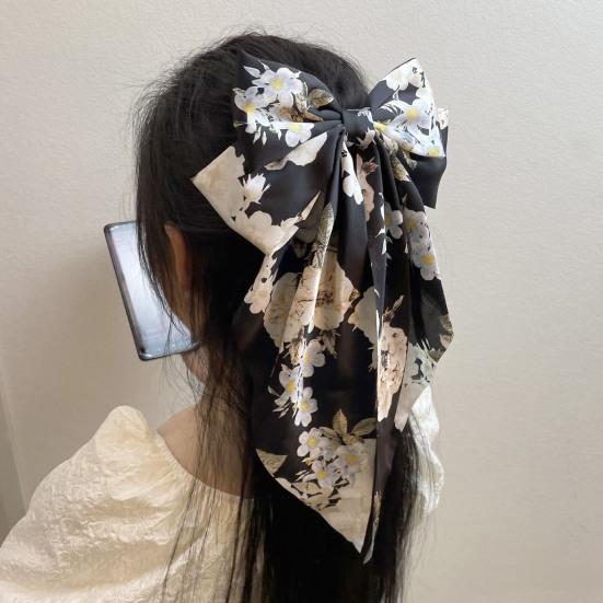 Hair Barrette Women Large Bow Hairpin Double Layers Flower Print Stain Bow Barrette Ponytail Clip Hair Styling Tool Hair Accessories