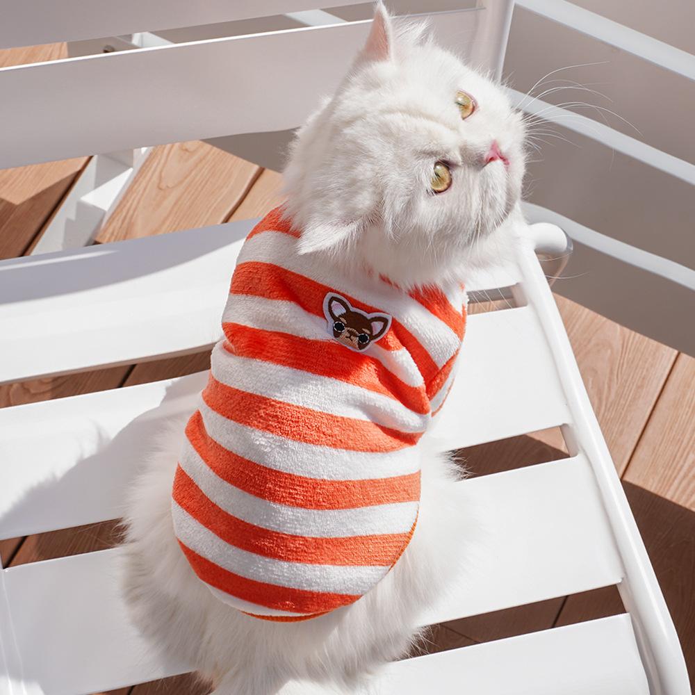 Pet Autumn/Winter Plush Striped Hoodie Warm Embroidered Plush Teddy Bear Small Dog Cat Hoodie Coat Puppy Clothes Hoodie
