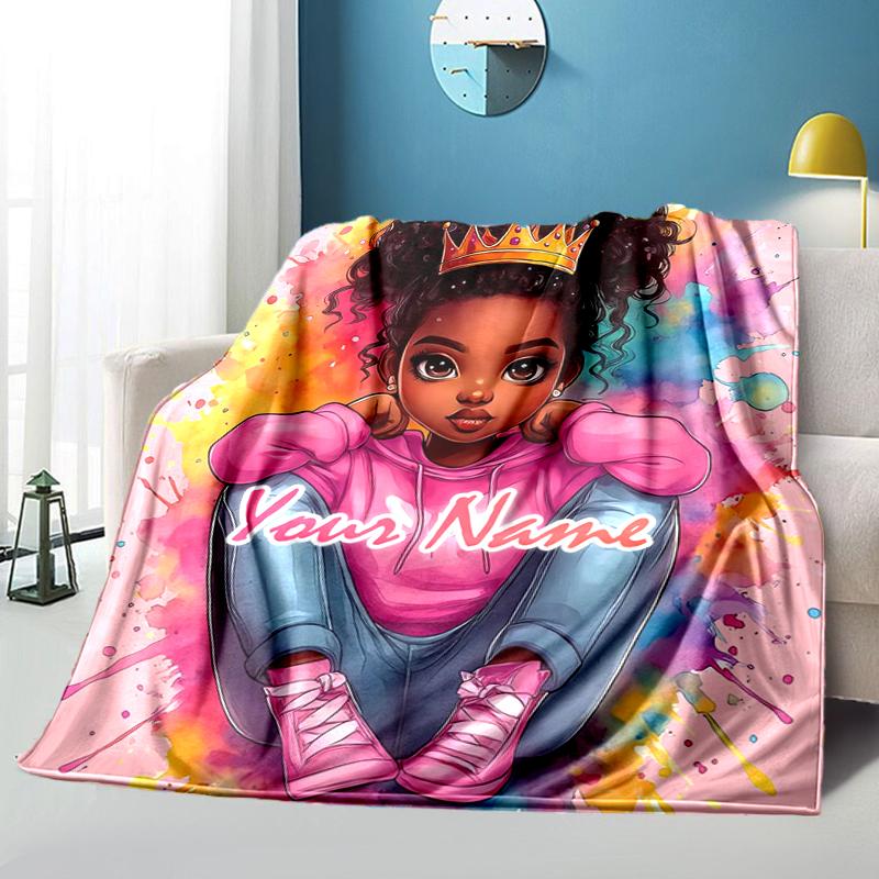 1PC Custom Name Crown Princess Artwork Flannel blankets Patterns Throw Blanket All-Season Soft Gift for Couch, Bed, Camping gifts