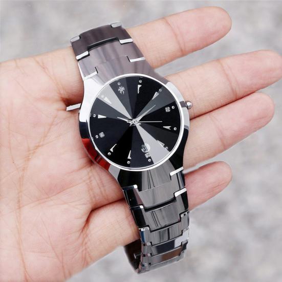 Casual Couple Round Dial Calendar Alloy Linked Strap Analog Quartz Wrist Watch