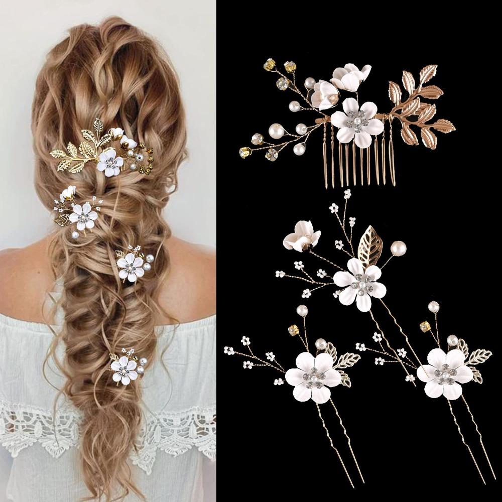 4Pcs/set Gold/Silver Flower Hair Comb Rhinestone Headpiece Luxury Bridesmaid Headwear  Prom Event