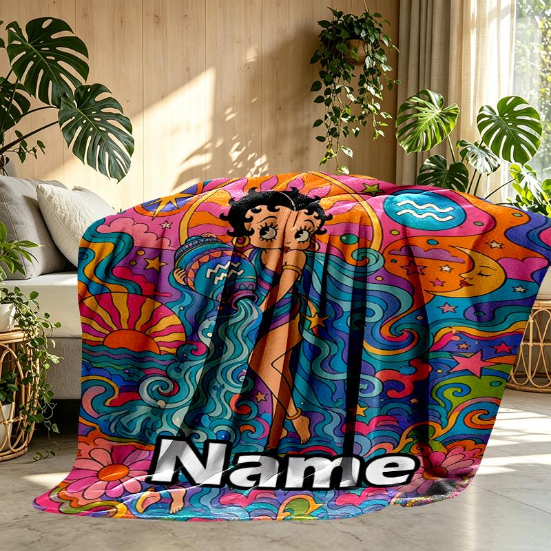 Custom Name Personalized Betty Boop Print Blanket, Home Decor, Bedroom, Sofa, Camping, Couch, Gifts for Birthday Christmas