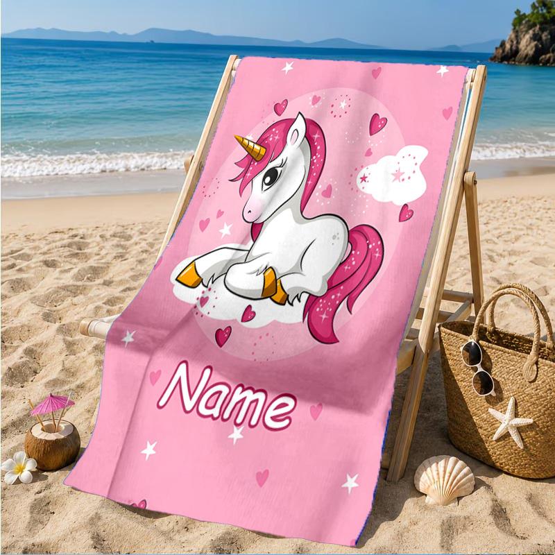 Custom Name Unicorn Dreams Art Beach Towel Microfiber Beach Towel, Lightweight and Quick-Dry, for Summer Travel, Swimming Pool Gift