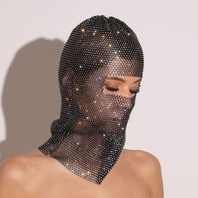 Yousheng Headgear with Rhinestone Decoration Hollow Mesh Design Sun Protection Eye-Exposing Performances Festivals Head Wrap