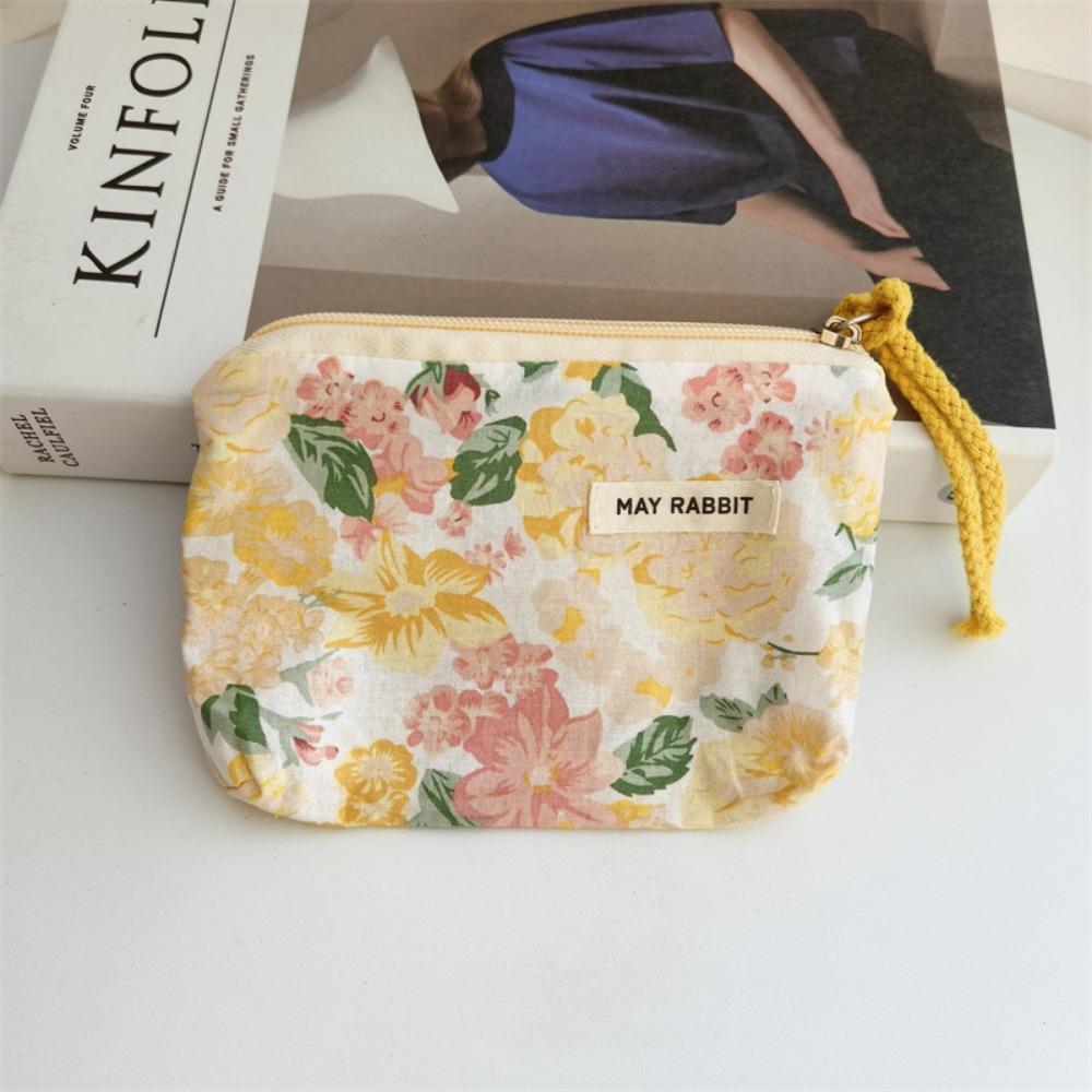 New Cartoon Square Cosmetic Bag Small Flower Storage Pouch Zipper Sanitary Napkins Makeup Bags Women