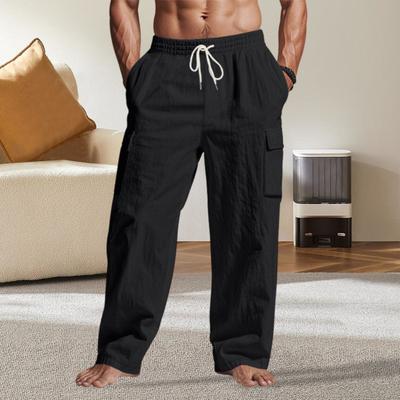 Erkek Keten Bol Pantolon Rahat Bağcıklı Bel Geniş Paça Pantolon Bol Kesim Yaz Plaj Yoga Pantolonu Cepli Günlük Giyim Tatil