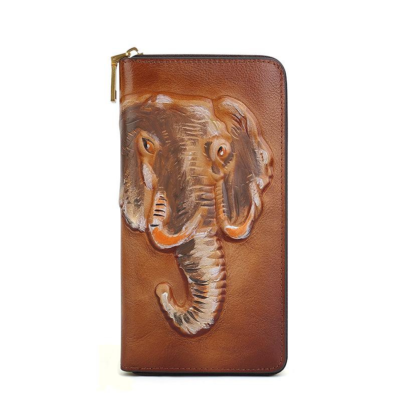 Portfel damski z prawdziwej skóry, Długa torebka kopertówka, Portfel retro ze skóry bydlęcej, Ekskluzywne etui na telefon komórkowy