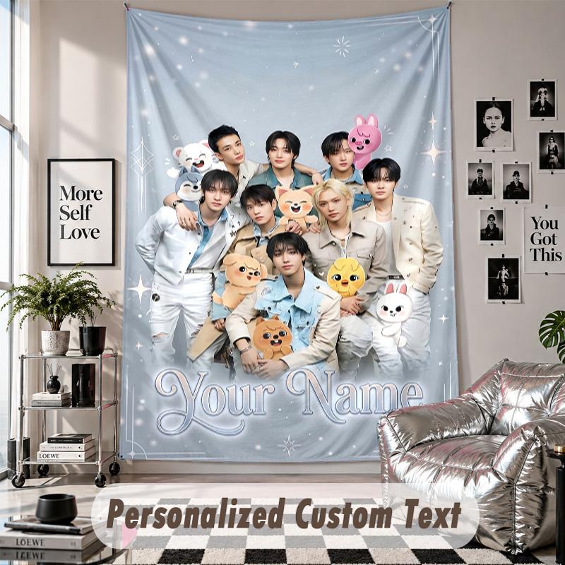 Wall Hanging Tapestry With Custom Name & Text, Stray Kids Decorative Tapestry For Bedroom