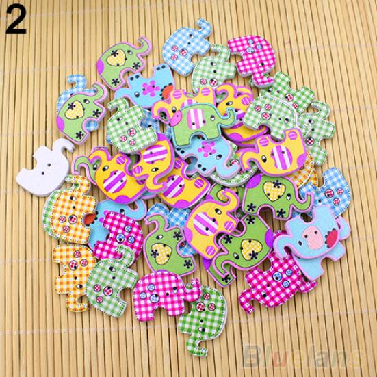 50pcs Lovely Sewing Cartoon Animal Elphant Dog Scrapbooking 2 Holes Wood