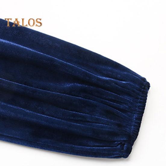 Women Tops V-Neck Lantern Long Sleeve Solid Color Pullover Tops Ruffle Stitching Hem Loose Fit Velvet Shirt