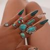 Vintage Bohemian Turquoise Cactus Engraved 14-Piece Set Ring Female