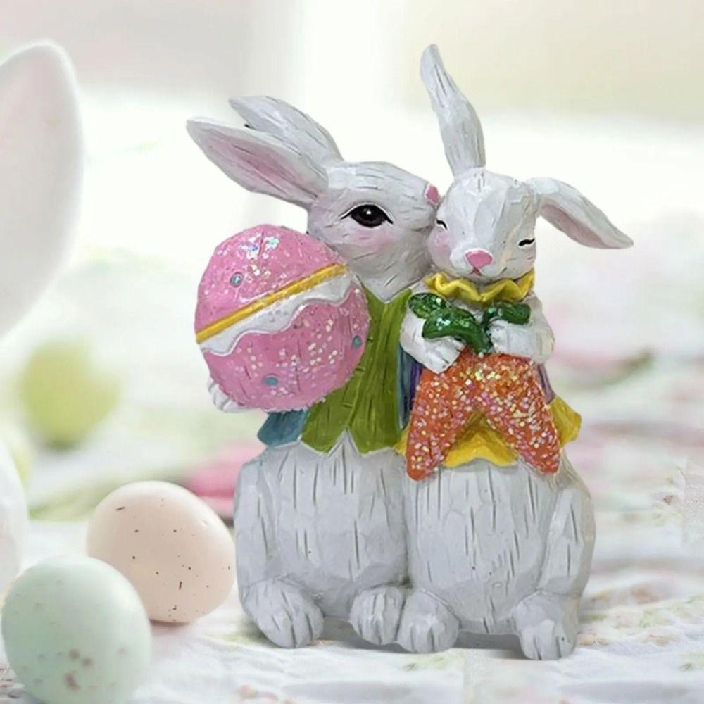 Resin Crafts Easter Bunny Figurine Cute Rabbit Desktop Ornament  Outdoor Garden Lawn