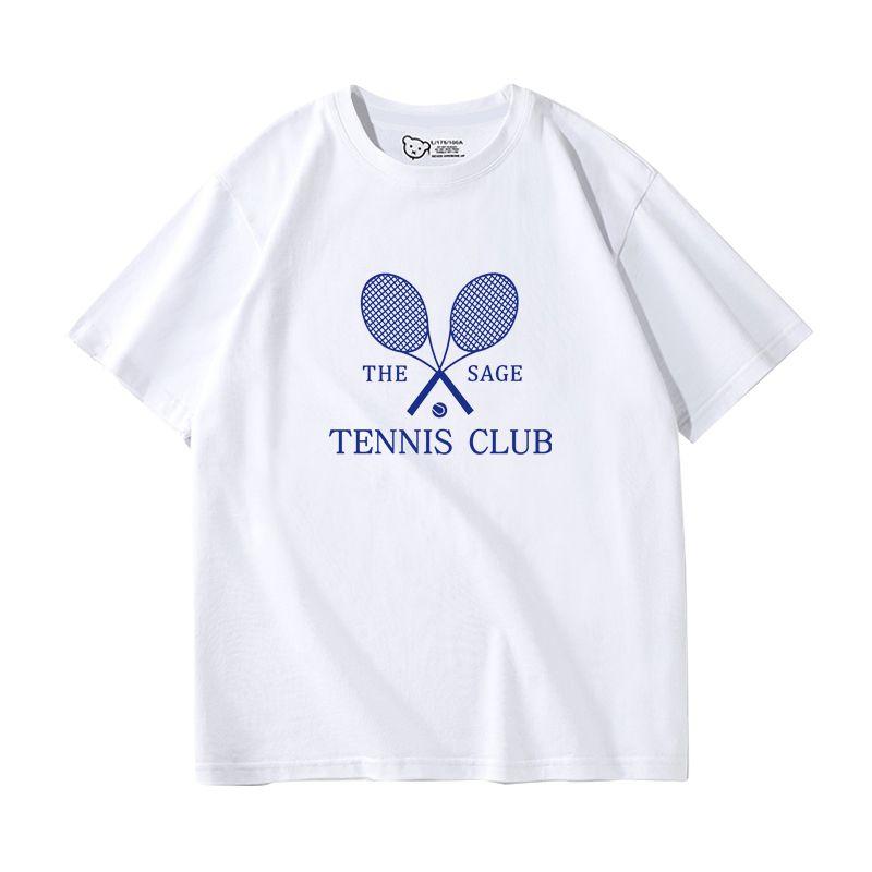 Black Short-Sleeved T-shirt Women 2025 New Arrival Summer Pure Cotton American Retro Sports Tennis Half Sleeve Tennis Club