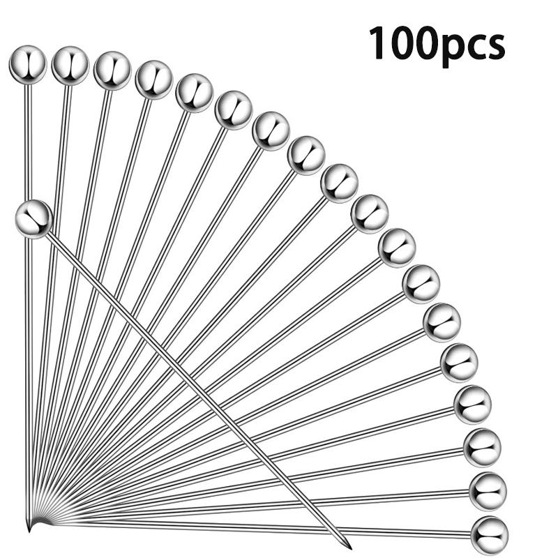 Stainless Steel Cocktail Picks Reusable Cleanable Cocktail Toothpicks Metal Skewers Cocktail Sticks for Drinks 4.3 Inch