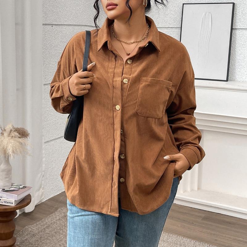Solid-color Lapel Casual Jacket for Women's Autumn and Winter Shirts