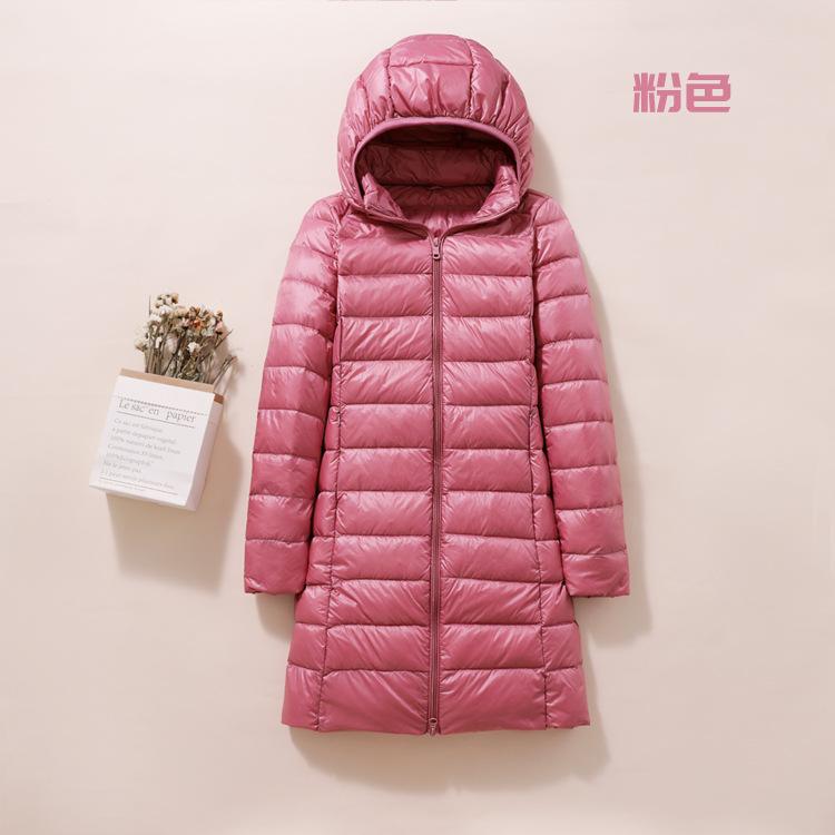 Winter women's slim-fit hooded medium and long light down jacket fashionable and thin removable hat down jacket