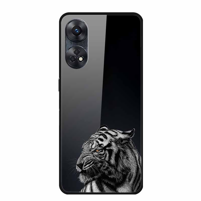 For Oppo Reno8 T 4G Case Luxury Tempered Glass Back Cover Hard Case For Reno8 T 4G 6.43" Capa Funda Animal Vividly Coque Wolf