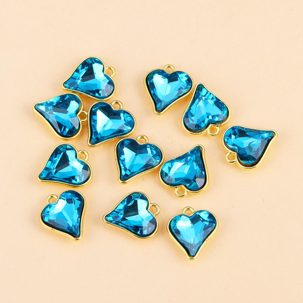 10Pcs Multicolor Crystal Peach Heart Charms For Women Girls Jewelry Making DIY Sweet Romantic Love Heart Pendant Necklace Crafts