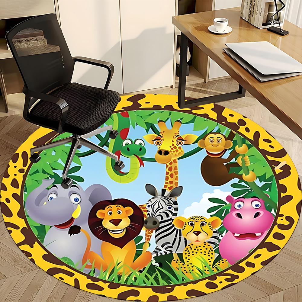 1pc Safari Animals Carpet for Office Non-Slip, Round Carpet, Soft & Comfortable, Carpet for Office, Lightweight Round Floor Mat