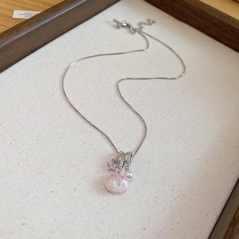 Super Fairy Diamond Dripping Oil Shell Necklace Summer Seaside Vacation Wind Collarbone Chain Sweet Versatile Design Neck Chain Women