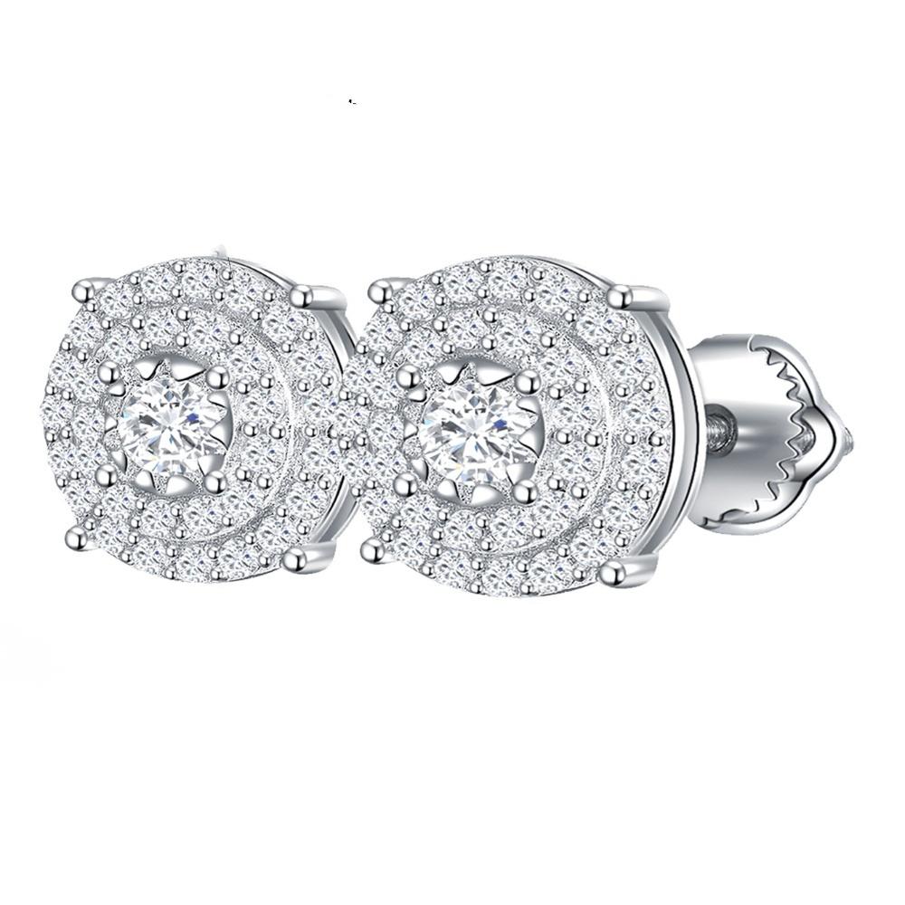 

Муассанит Настоящее серебро 925 пробы Ледяной кластер Круглые Хип-хоп Выделяющиеся Мужские серьги-пусеты белый