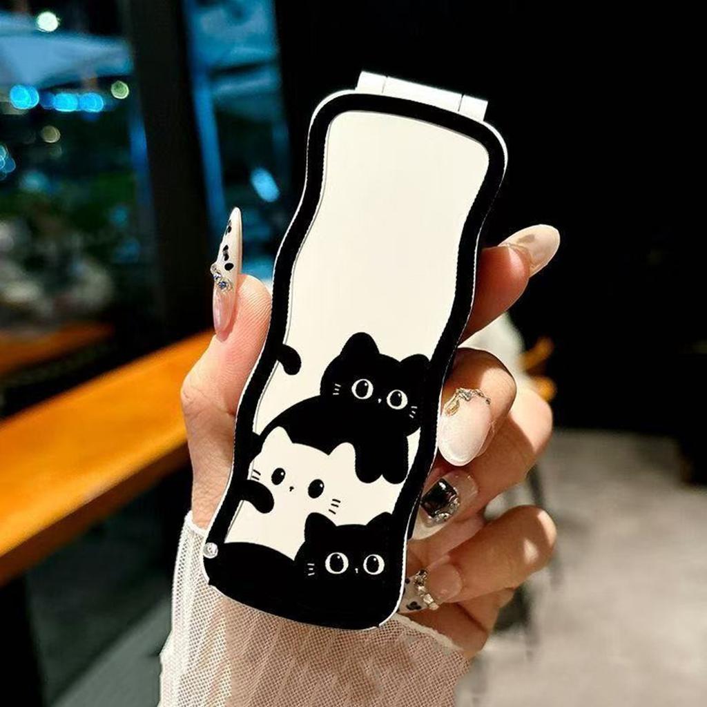 2 In 1 Creative Simple Foldable Cartoon Comb Portable Student Mini Cute Bangs Small Comb Soft Tooth Comb with Mirror