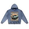 DTG Print Knitted Denim Zip-Up Hoodie Born To Run Brother Print Zipper Hoodies  