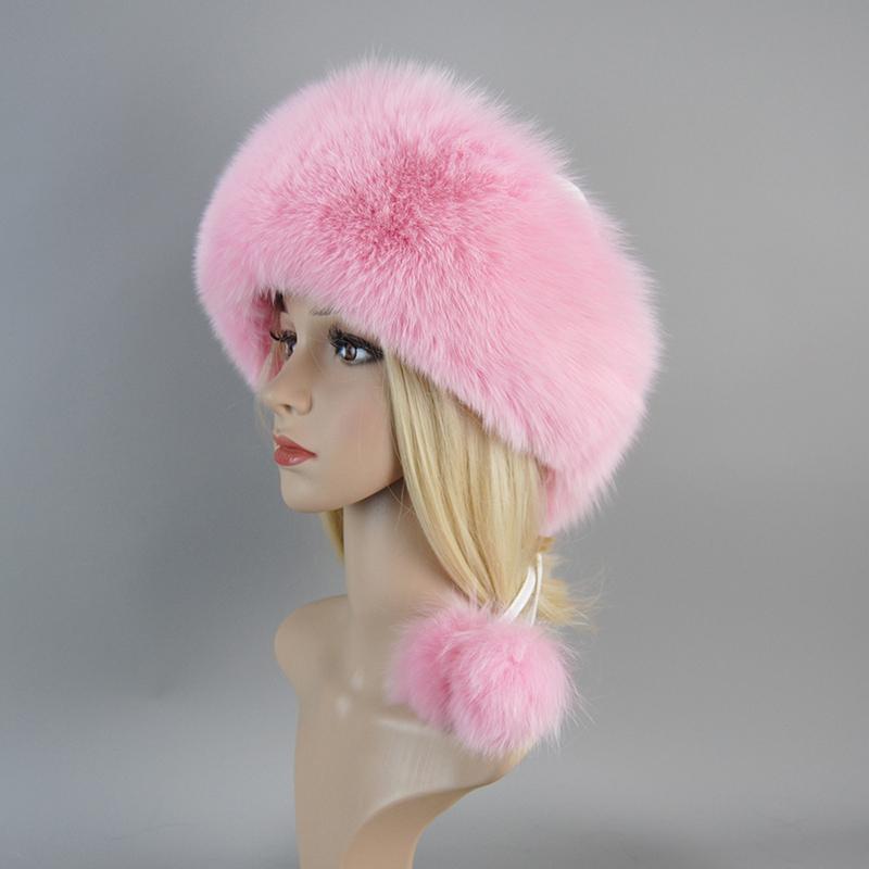 

Новый стиль зимняя русская 100% натуральная настоящая меховая шапка из лисьего меха женская качественная шапка-бомбер из настоящего меха лисы горячая шапка из настоящего меха лисы