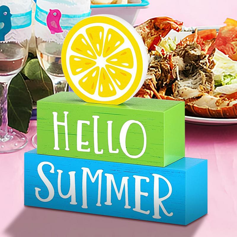 Hello Sign Lemon Sign Rustic Colorful Tiered Tray Board Freestanding Holiday Ornament For Home Tabletop Centerpiece Mantel Desk