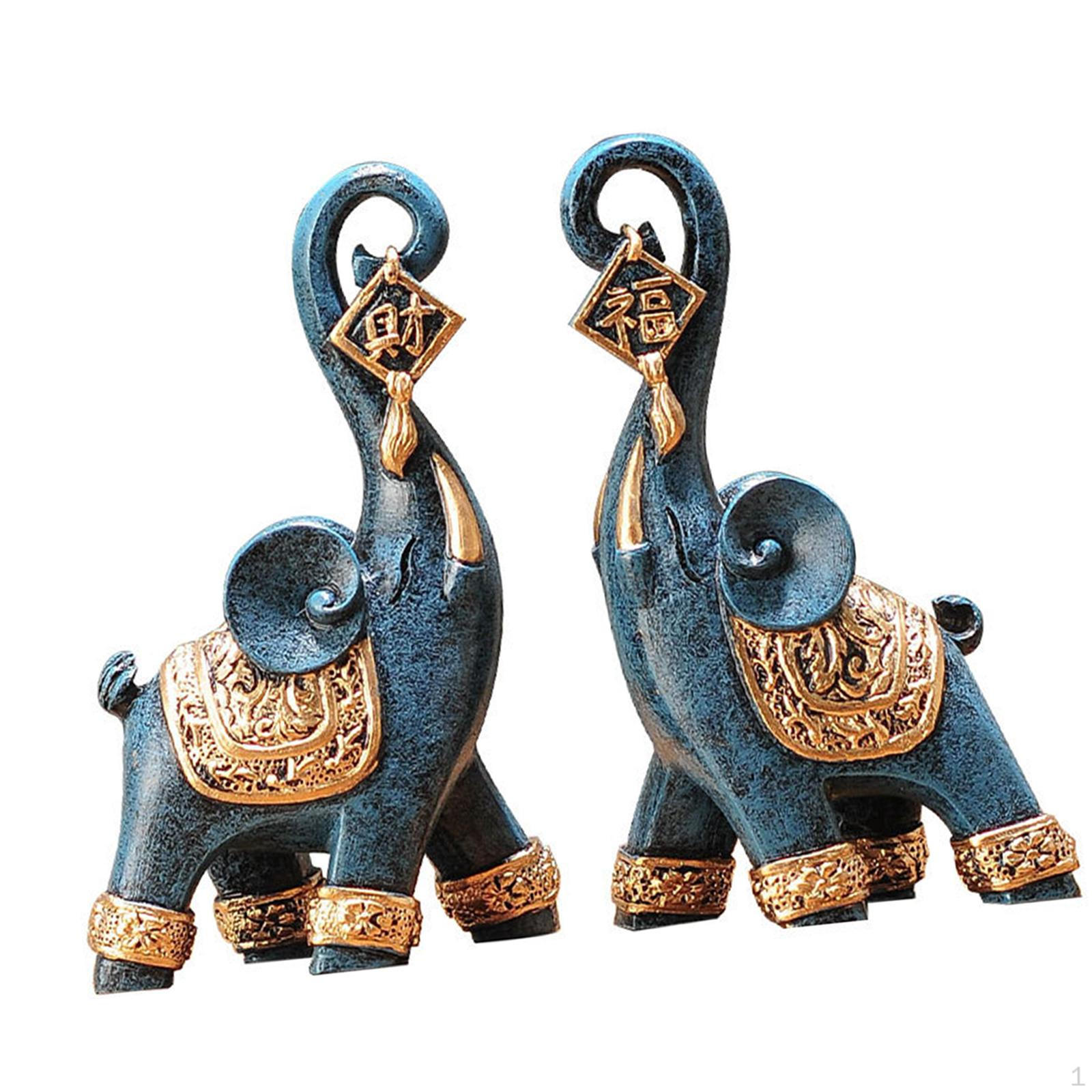 2x Couple Elephant Statues Resin Figurine Artwork Modern Collectible Sculpture for
