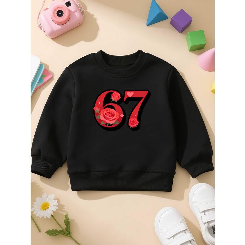 European sizes Graphic Children's Crewneck Sweatshirt, Casual Long-sleeve Crewneck Pullover with Slightly Stretchy Fabric