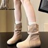 Flat Women Boots Elegant Ladies Shoes Pile of Boots for Women Flats Retro Ladies Short Boots Retro Designer Leather Cowboy Boot