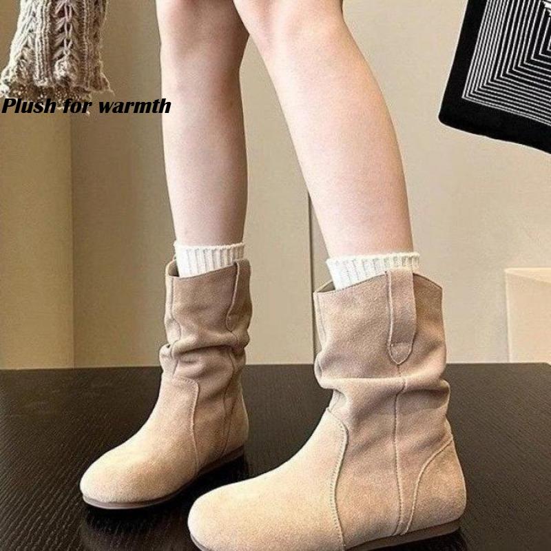 Flat Women Boots Elegant Ladies Shoes Pile of Boots for Women Flats Retro Ladies Short Boots Retro Designer Leather Cowboy Boot