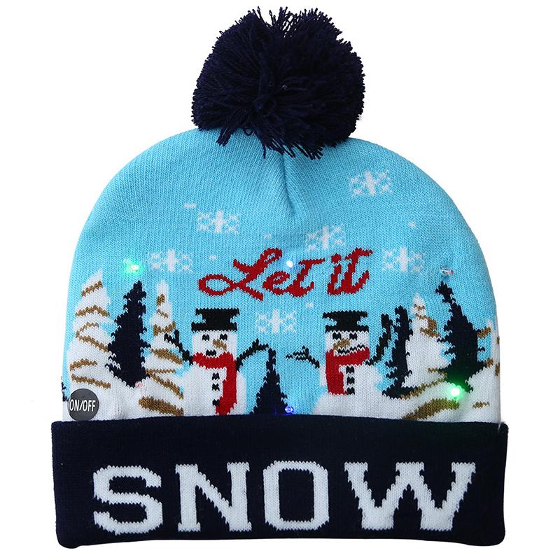 Xmas Knitted Beanie Hat Winter Warm Mens Ladies Women Ski Cap With Light Led