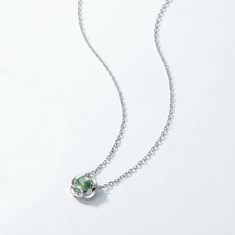 Women's Four-Leaf Clover Necklace, 925 Silver with Natural Red Garnet Choker Jewelry