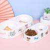 Miao Xin Bao Melamine Oval Double Bowls, Cute Colorful Printed Pet Food Sets, Cat Double Bowls