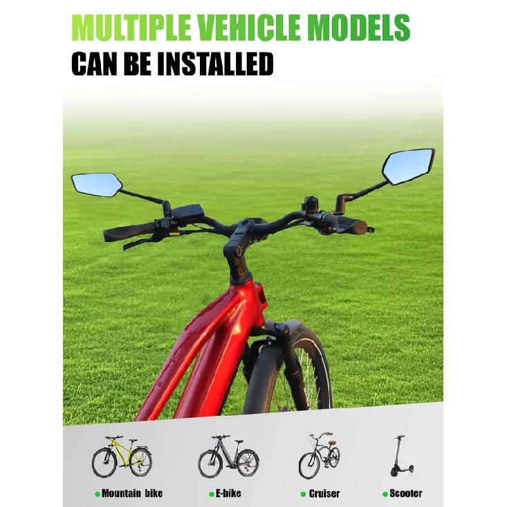 RBRL Wide Angle Bike Mirror Handlebar Ultra Clear Left Right Rearview mirror with Extended Mirror Arm for Electric Scooter